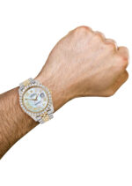 Diamond Iced Out Rolex Datejust 25 Carats Of Diamonds Mother of Pearl Dial Two Tone Jubilee Band Replica