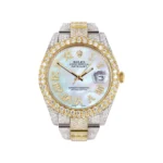 Diamond Iced Out Rolex Datejust 25 Carats Of Diamonds Mother of Pearl Roman Numeral Dial Replica