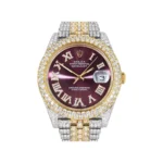 Diamond Iced Out Rolex Datejust 25 Carats Of Diamonds Purple Dial Two Tone Two Row Jubilee Band Replica