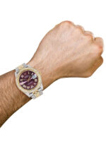 Diamond Iced Out Rolex Datejust 25 Carats Of Diamonds Purple Dial Two Tone Two Row Jubilee Band Replica