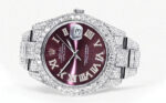 Diamond Iced Out Rolex Datejust 25 Carats Of Diamonds Purple Roman Numeral Dial Two Row Oyster Band Replica