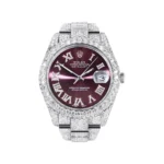 Diamond Iced Out Rolex Datejust 25 Carats Of Diamonds Purple Roman Numeral Dial Two Row Oyster Band Replica