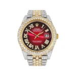 Diamond Iced Out Rolex Datejust 25 Carats Of Diamonds Red Black Dial Two Tone Two Row Jubilee Band Replica
