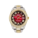 Diamond Iced Out Rolex Datejust 25 Carats Of Diamonds Red Black Roman Numeral Dial Two Tone Two Row Oyster Band Replica