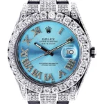 Diamond Rolex Datejust 2 Stainless Steel Custom Blue Roman Numeral Dial 41 MM 16.55 Carats Replica