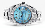 Diamond Rolex Datejust 2 Stainless Steel Custom Blue Roman Numeral Dial 41 MM 16.55 Carats Replica