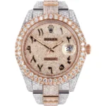 Diamond Rose Gold Iced Out Rolex Datejust 41 25 Carats Of Diamonds Custom Full Diamond Arabic Dial Replica