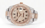 Diamond Rose Gold Iced Out Rolex Datejust 41 25 Carats Of Diamonds Custom Full Diamond Arabic Dial Replica
