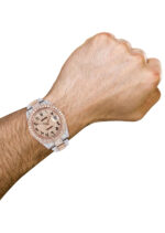 Diamond Rose Gold Iced Out Rolex Datejust 41 25 Carats Of Diamonds Custom Full Diamond Arabic Dial Replica