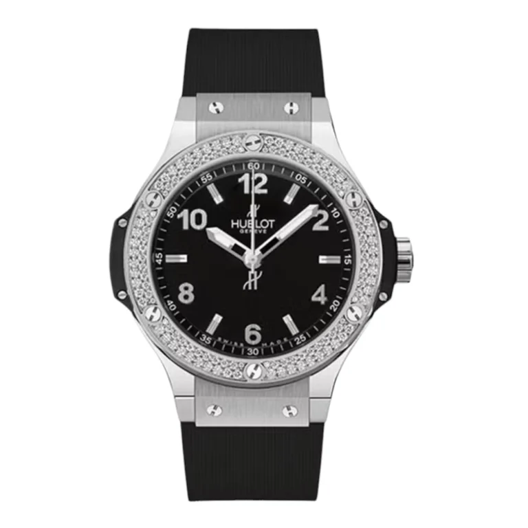 Hublot Big Bang Black Dial Diamond Bezel Black Rubber Ladies Watch Replica