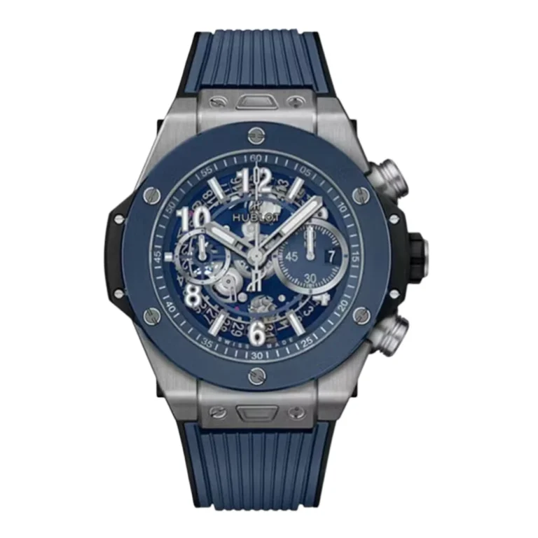Hublot Big Bang Unico Titanium 44 mm Blue Skeleton Dial – Blue Rubber Strap Watch Replica