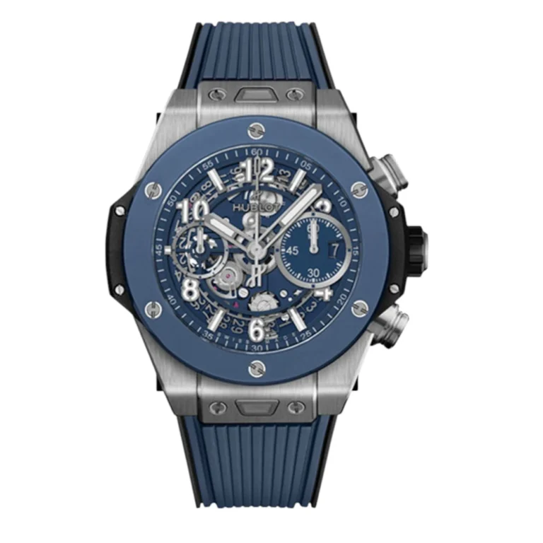 Hublot Big Bang Unico Titanium Blue Ceramic 42 mm Blue Skeleton Dial Blue Rubber Strap Watch Replica