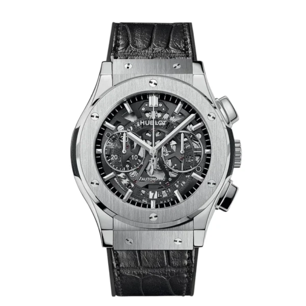 Hublot Fusion Classic Aerofusion Skeleton Dial Black Leather on Top Watch Replica