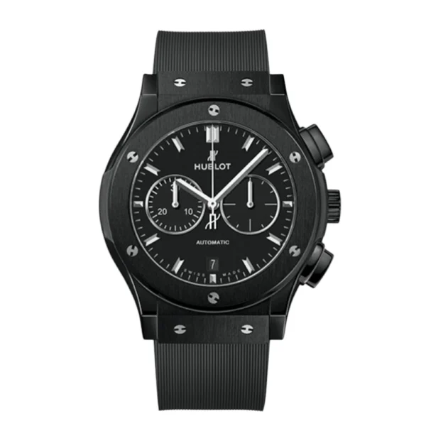 Hublot Fusion Classic Chronograph MM Black Dial Black Lined Rubber Strap Replica