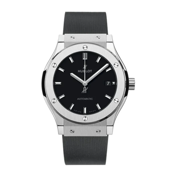 Hublot Fusion Classic Titanium Black Dial Black Rubber Watch Replica