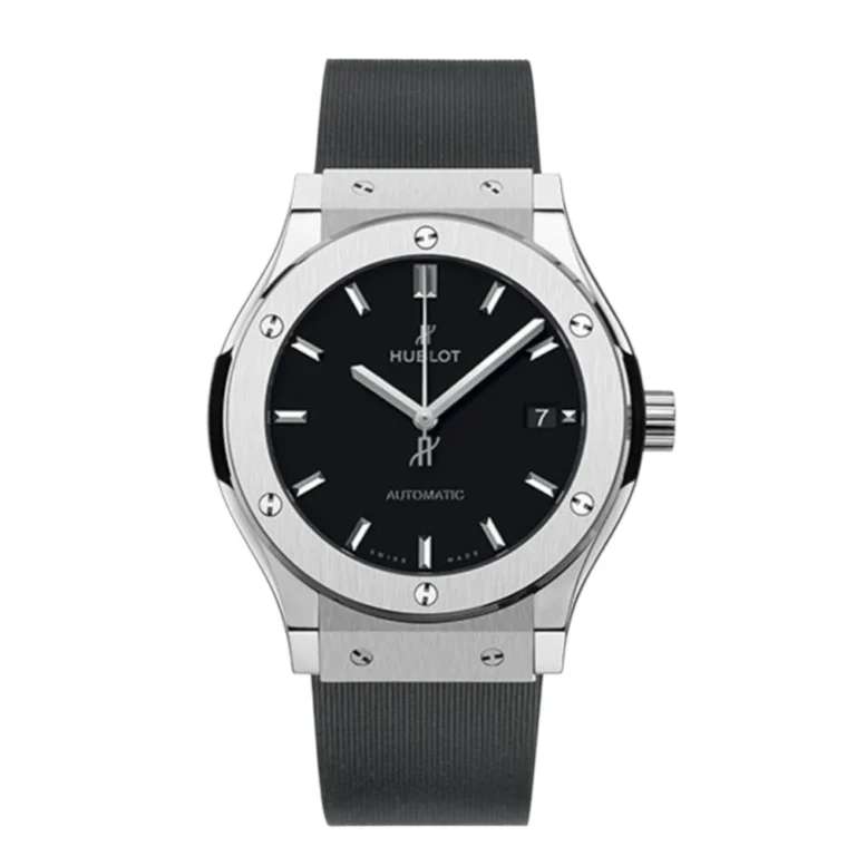 Hublot Fusion Classic Titanium Black Dial Black Rubber Watch Replica
