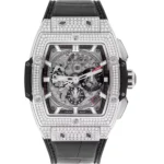 Hublot Big Bang Spirit of Titanium Pave 42mm Watch Skeleton Dial, Black Leather Strap Replica