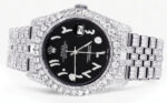 Iced Out Rolex Datejust 36 MM Stainless Steel 10 Carats of Diamonds Black Arabic Diamond Dial Jubilee Band Replica