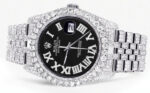 Iced Out Rolex Datejust 36 MM Stainless Steel 10 Carats of Diamonds Black Roman Diamond Dial Jubilee Band Replica
