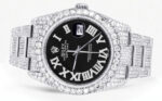 Iced Out Rolex Datejust 36 MM Stainless Steel 10 Carats of Diamonds Black Roman Diamond Dial Oyster Band Replica