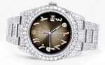 Iced Out Rolex Datejust 36 MM Stainless Steel 10 Carats of Diamonds Brown Arabic Diamond Dial Oyster Band Replica