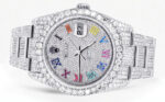 Iced Out Rolex Datejust 36 MM Stainless Steel 10 Carats of Diamonds Full Diamond Color Roman Diamond Dial Oyster Band Replica