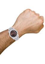 Iced Out Rolex Datejust 36 MM Stainless Steel 16.5 Carats of Diamonds Chocolate Diamond Dial Oyster Band Replica