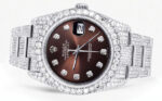 Iced Out Rolex Datejust 36 MM Stainless Steel 16.5 Carats of Diamonds Chocolate Diamond Dial Oyster Band Replica