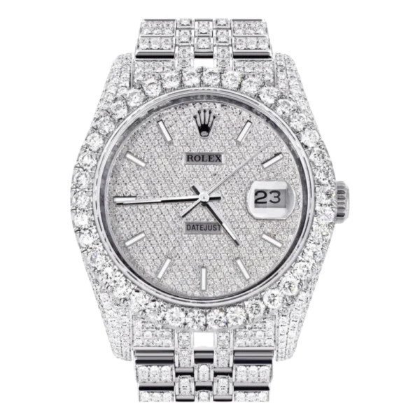 Iced Out Rolex Datejust 36 MM Stainless Steel 16.5 Carats of Diamonds Full Diamond Diamond Dial Jubilee Band Replica
