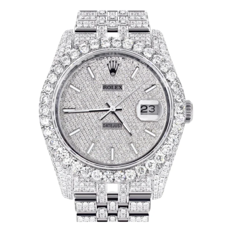 Iced Out Rolex Datejust 36 MM Stainless Steel 16.5 Carats of Diamonds Full Diamond Diamond Dial Jubilee Band Replica