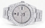 Iced Out Rolex Datejust 36 MM Stainless Steel 16.5 Carats of Diamonds Full Diamond Diamond Dial Oyster Band Replica