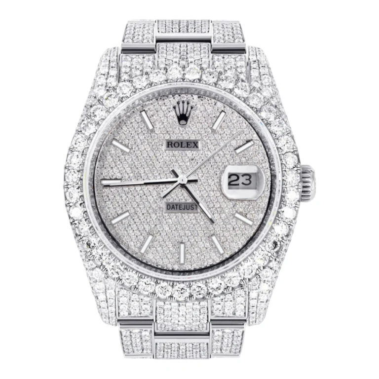 Iced Out Rolex Datejust 36 MM Stainless Steel 16.5 Carats of Diamonds Full Diamond Diamond Dial Oyster Band Replica