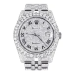 Iced Out Rolex Datejust 36 MM Stainless Steel 16.5 Carats of Diamonds Full Diamond Roman Diamond Dial Replica