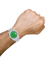 Iced Out Rolex Datejust 36 MM Stainless Steel 16.5 Carats of Diamonds Green Diamond Dial Oyster Band Replica