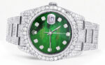 Iced Out Rolex Datejust 36 MM Stainless Steel 16.5 Carats of Diamonds Green Mother of Pearl Diamond Dial Oyster Band Replica