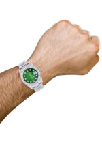 Iced Out Rolex Datejust 36 MM Stainless Steel 16.5 Carats of Diamonds Green Mother of Pearl Diamond Dial Oyster Band Replica