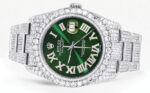 Iced Out Rolex Datejust 36 MM Stainless Steel 16.5 Carats of Diamonds Green Roman Diamond Dial Replica