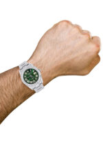 Iced Out Rolex Datejust 36 MM Stainless Steel 16.5 Carats of Diamonds Green Roman Diamond Dial Replica