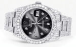 Iced Out Rolex Datejust 36 MM Stainless Steel 16.5 Carats of Diamonds Jet Black Diamond Dial Oyster Band Replica