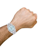 Iced Out Rolex Datejust 36 MM Stainless Steel 16.5 Carats of Diamonds Light Blue Diamond Dial Oyster Band Replica