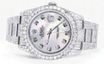 Iced Out Rolex Datejust 36 MM Stainless Steel 16.5 Carats of Diamonds Light Mother of Pearl Diamond Dial Oyster Band Replica