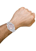Iced Out Rolex Datejust 36 MM Stainless Steel 16.5 Carats of Diamonds Pink Flower Diamond Dial Oyster Band Replica