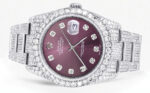 Iced Out Rolex Datejust 36 MM Stainless Steel 16.5 Carats of Diamonds Purple Diamond Dial Oyster Band Replica