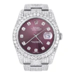 Iced Out Rolex Datejust 36 MM Stainless Steel 16.5 Carats of Diamonds Purple Diamond Dial Oyster Band Replica
