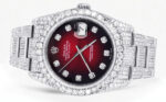 Iced Out Rolex Datejust 36 MM Stainless Steel 16.5 Carats of Diamonds Red Black Diamond Dial Oyster Band Replica