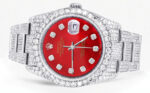 Iced Out Rolex Datejust 36 MM Stainless Steel 16.5 Carats of Diamonds Red Diamond Dial Oyster Band Replica