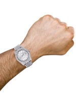 Iced Out Rolex Datejust 36 MM Stainless Steel 16.5 Carats of Diamonds Silver Texture Diamond Dial Replica