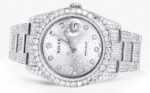 Iced Out Rolex Datejust 36 MM Stainless Steel 16.5 Carats of Diamonds Silver Texture Diamond Dial Oyster Band Replica