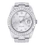 Iced Out Rolex Datejust 36 MM Stainless Steel 16.5 Carats of Diamonds Silver Texture Diamond Dial Oyster Band Replica