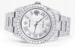 Iced Out Rolex Datejust 36 MM Stainless Steel 16.5 Carats of Diamonds Silver Texture Roman Diamond Dial Oyster Band Replica